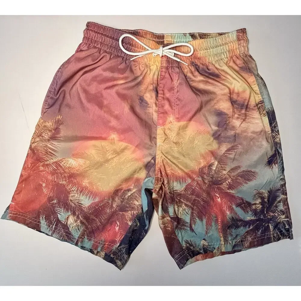 Old Navy Men’s Swim Trunks Tropical Sunset Design Size Small At Knee Length 8”